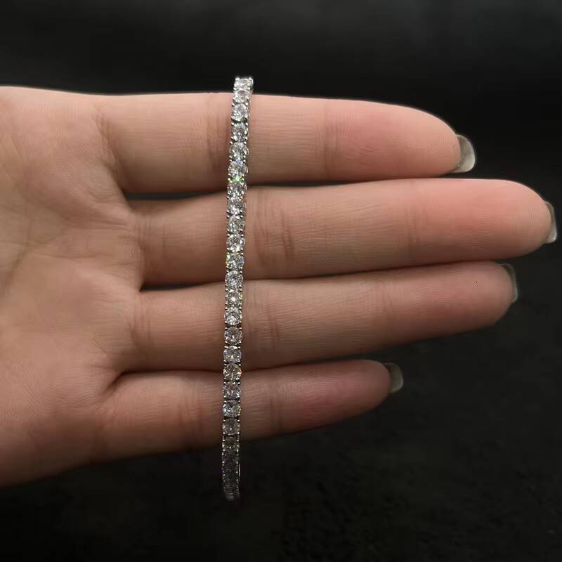 Europe and America 4mm Highend Quality Hip Hop Jewelry Silver Inlay Moissanite Tennis Bracelet