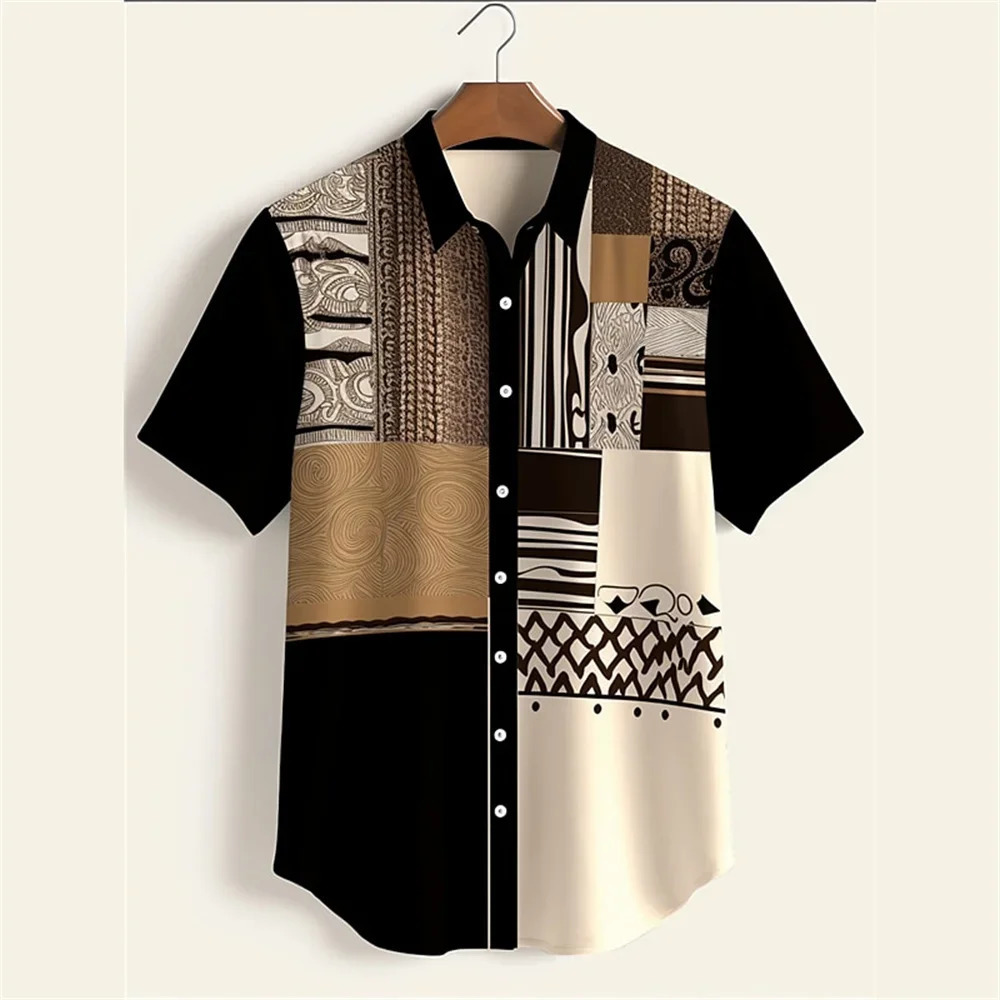 Autumn ethnic style graphic 3D printing holiday button mens clothing shirt casual short sleeved retro top 250403e