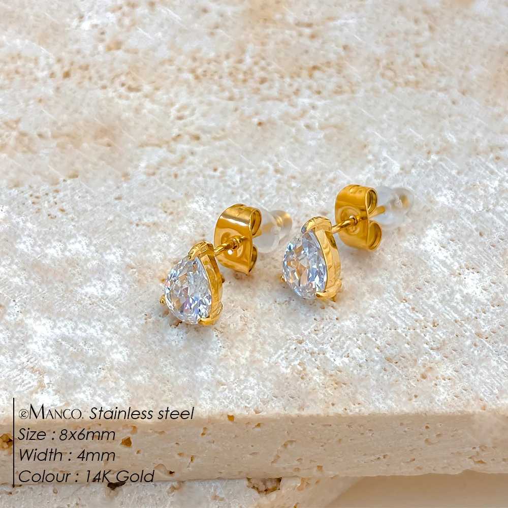 eManco White Color Zircon Hoop Earrings Stainless steel Water Drop Pendant Gold Plated Earring Womens Luxury Jewelry C251103