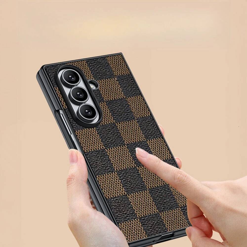 Luxury Busine Sle Checkered Lamb Leather Ultra Thin Phone Case for Samsung Galaxy Z Fold 7 6 5 4 3 2 Skin Feel Protection Cover
