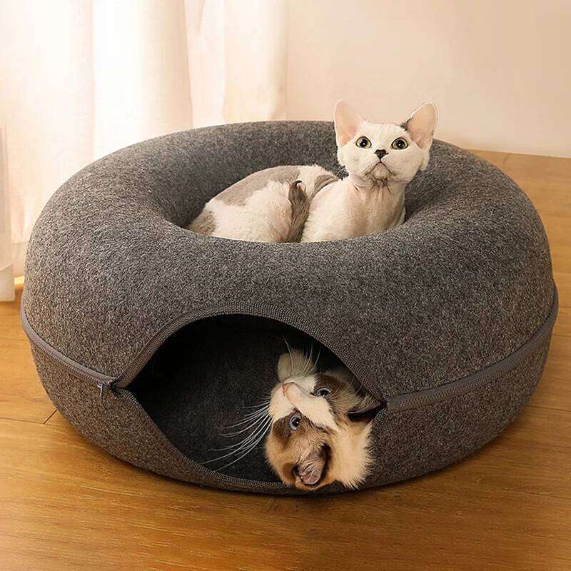 designer brand Donut Bed Pet Cat Tunnel Kitten House Basket Interactive Play Toys for Cats Natural Felt Rabbit Cave Nest