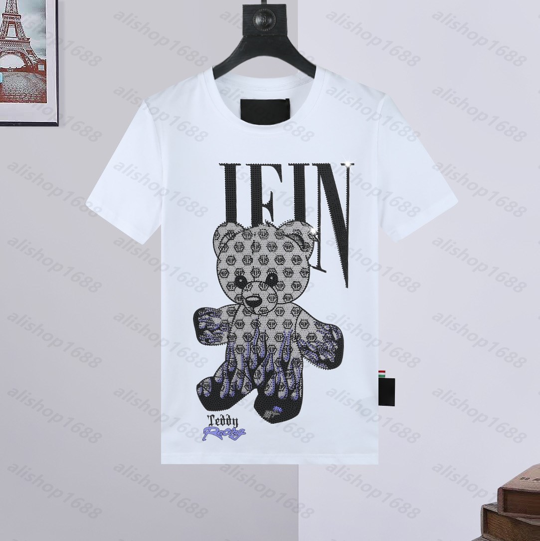 5A Designer tee luxury PLEIN BEAR t-shirt 2025 brand designer tshirt spray letter short-sleeved summer Rhinestone Skull Men T-shirts 01