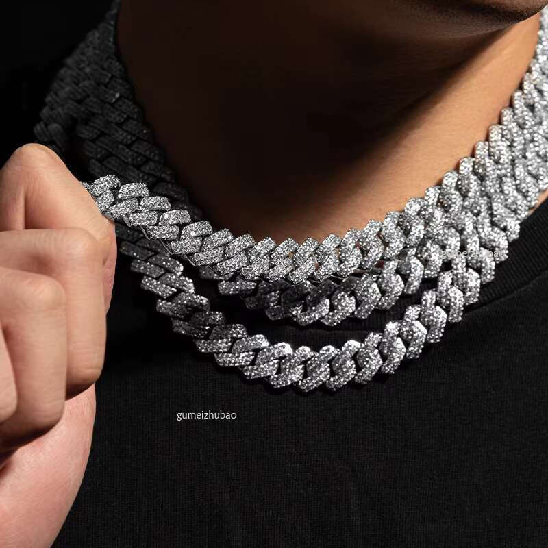 Stylish Gift Box 1 Piece Chain Sier Men's Hip Hop Moissanite Miami Ice Crystal 20mm Cuban Necklace