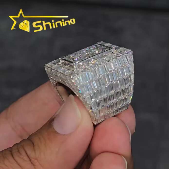 Iced Out VVS Moissanite Baguette Hiphop Championship Rings 925 Sterling Silver Buss Down Sparkling Custom Rings