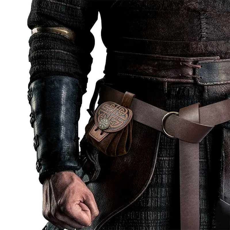 Steampunk Medieval Punk Style Fanny Packs for Men Pu Leather Coin Purse Hangable Belt Waist Bag Drawstring Hip Cosplay 251103