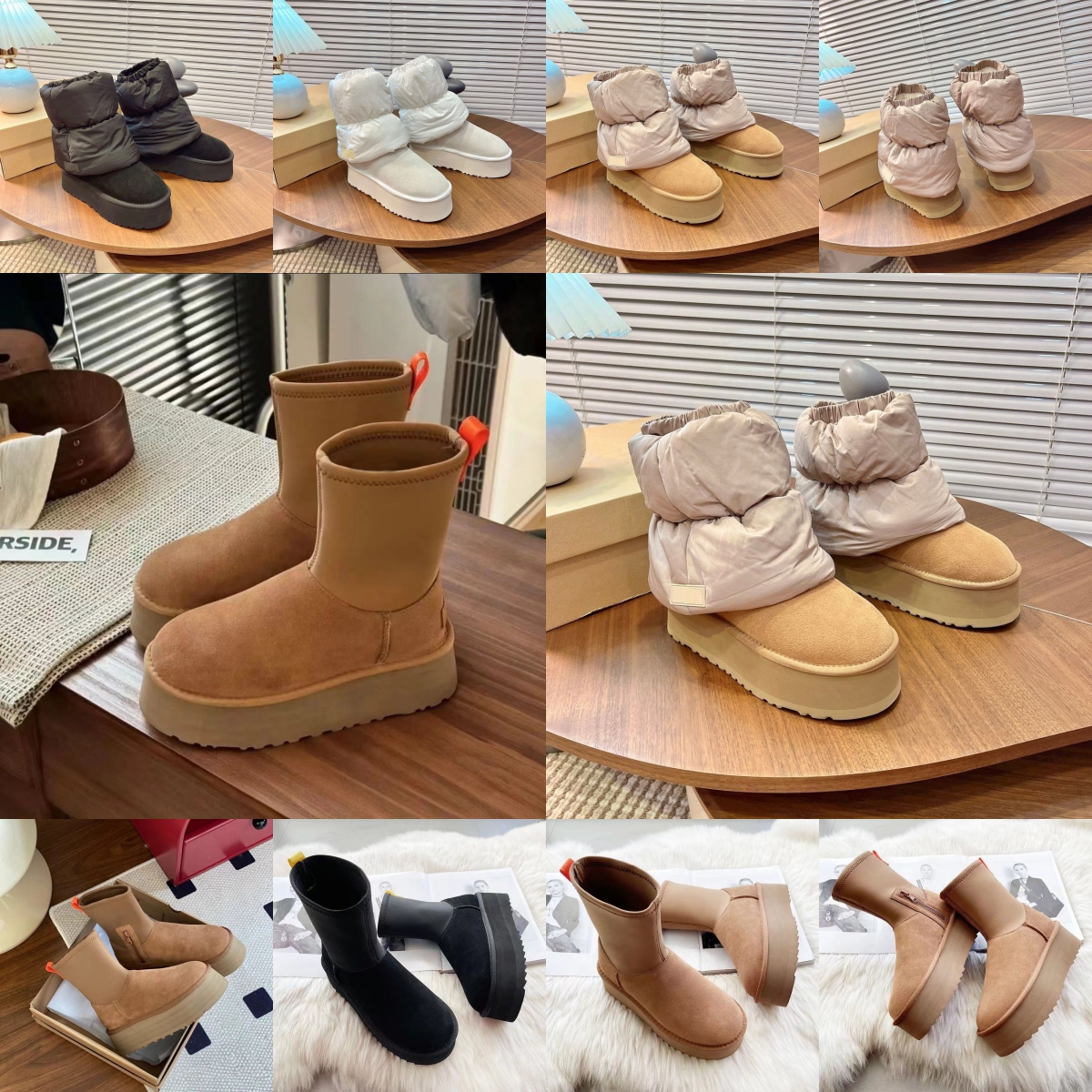 Classic Mini Dipper Puffer Snow Boots Ankle Boot Sweater Letter Designer Bottes Fashion Chestnut Black Beige Sheepskin Warm Casual Platform Thick Bottom Booties