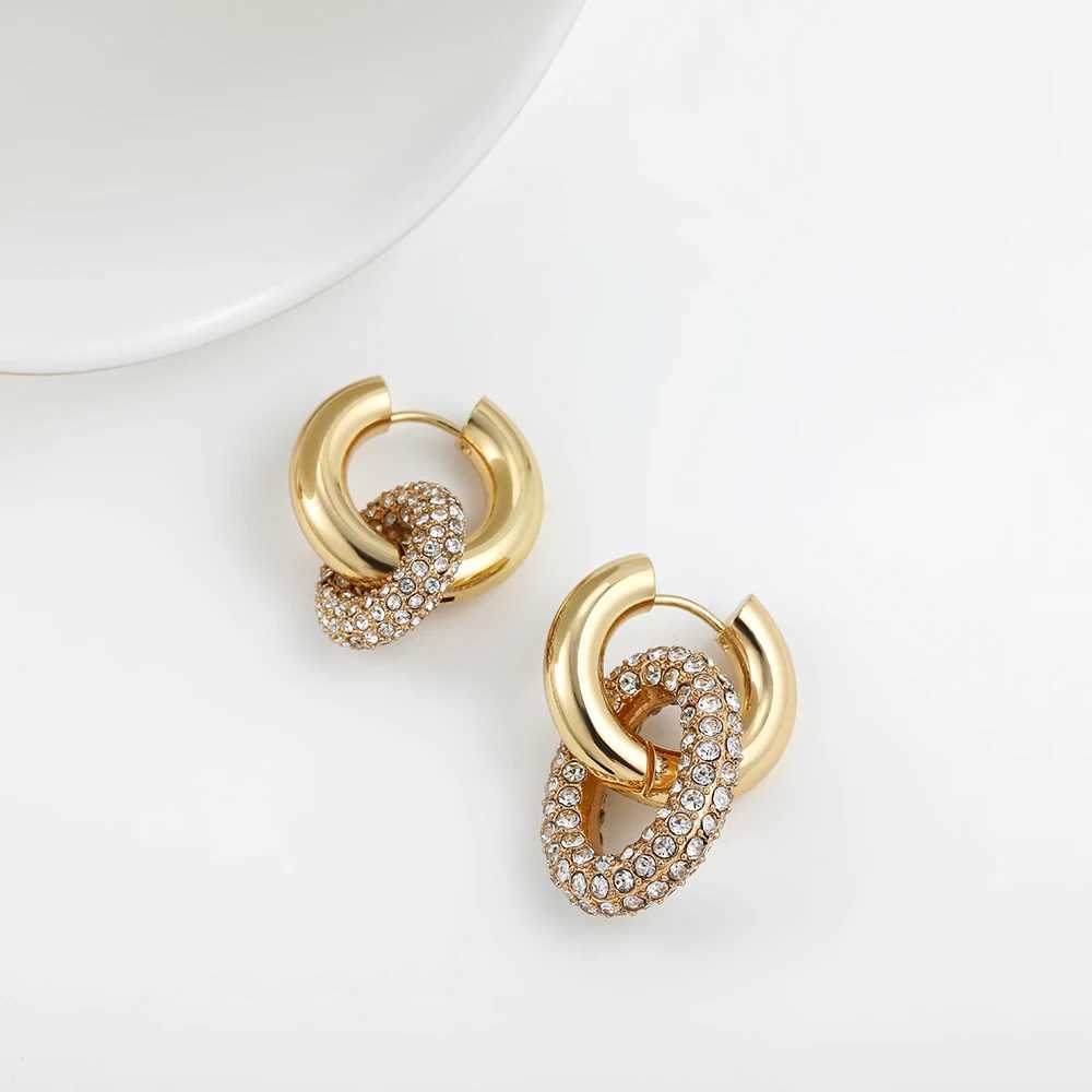 Luxury Cubic Zirconia Stainless Steel Hoop Earrings for Women Gold Color Round Circle Oval Geometric Earrings Fashion Jewelry C251103