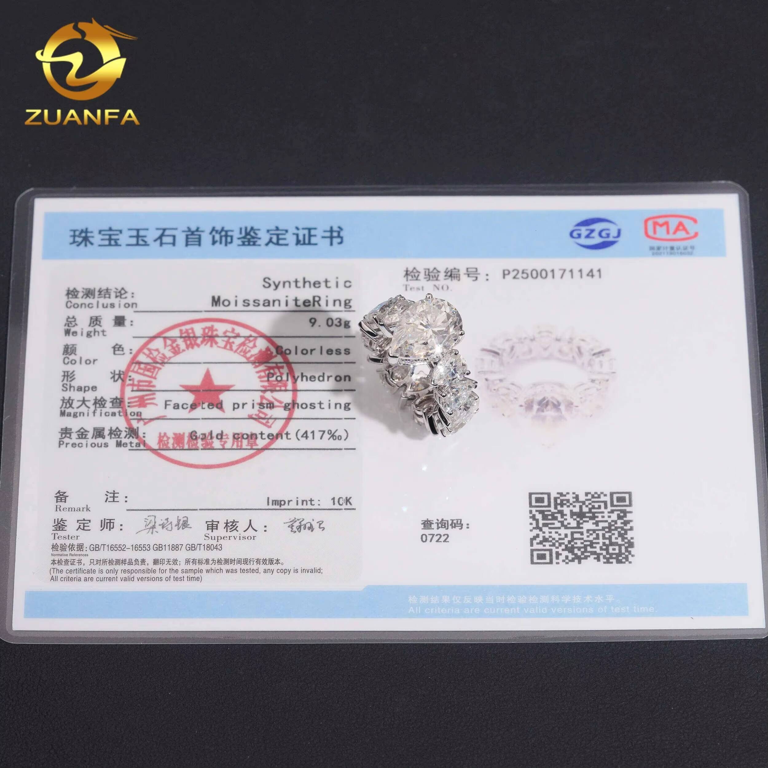 Top Quality GRA Certificated 10k Real Gold Full Eternity Hip Hop Pear Cut VVS Moissanite Ring