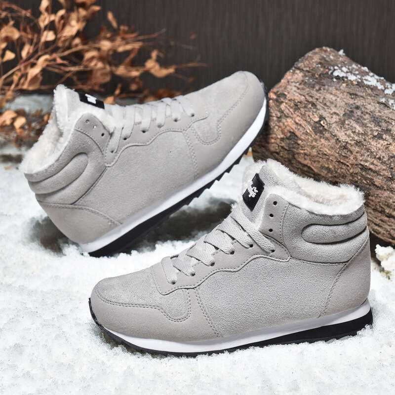 Large size youth outdoor plush warm casual shoes, winter fashion high top lace up sports cotton shoes