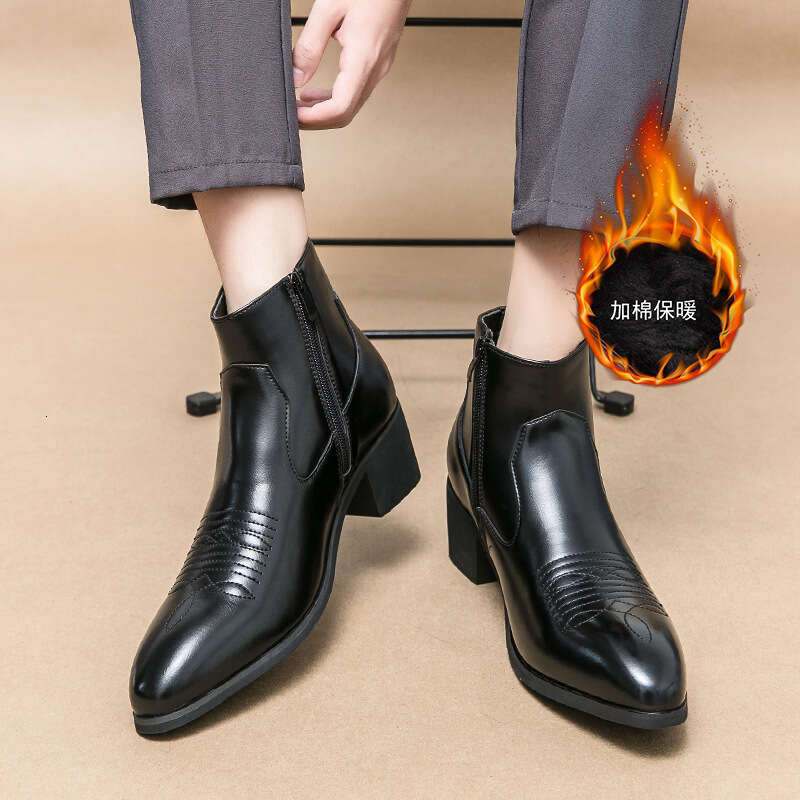 Large cotton 38-46 size men's leather shoes 2023 winter new British casual high top boots