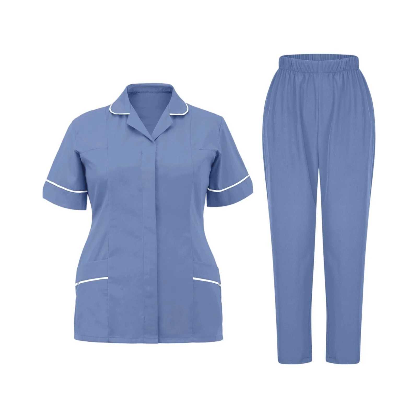 WomenS Nurse Uniform QuickDrying Fabric Solid Color VNeck Pocket ShortSleeved Trousers Suit Nursing Nurse Uniform Suit J251103