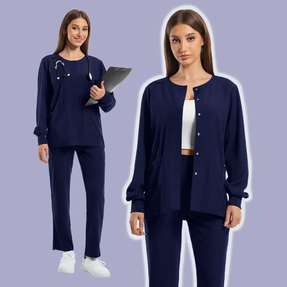 Medical Uniforms Round Neck Nurse Scurbs Jacket Set Women Hospital Doctor Workwear Oral Dental Surgery Work Uniform Long Sleeve J251103