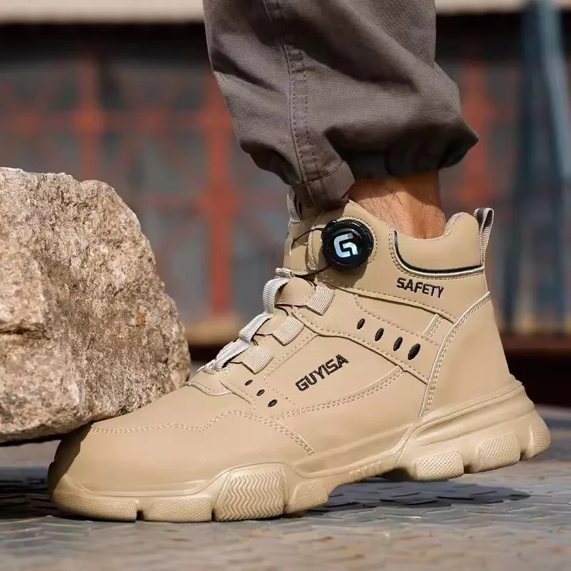 Men Rotating Button Labor Protection Shoes Antismash Anti Puncture Safety Shoes Work Boots Steel Toe Shoes Indestructible Shoes 251030