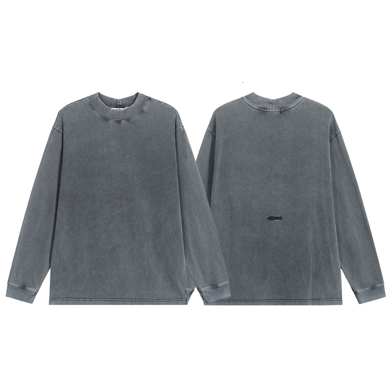 Acnes Vintage Washed Letter High Street Long Sleeve Loose Round Neck Unisex Couple Tshirt