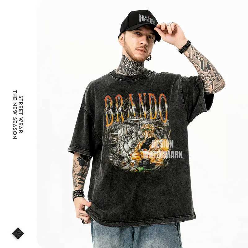 Anime JoJos Bizarre Adventure T Shirt DIO Vintage Washed Manga JOJO Stone Ocean T-shirts Oversized Manga Kujou Jolyne Tops Tees X250403