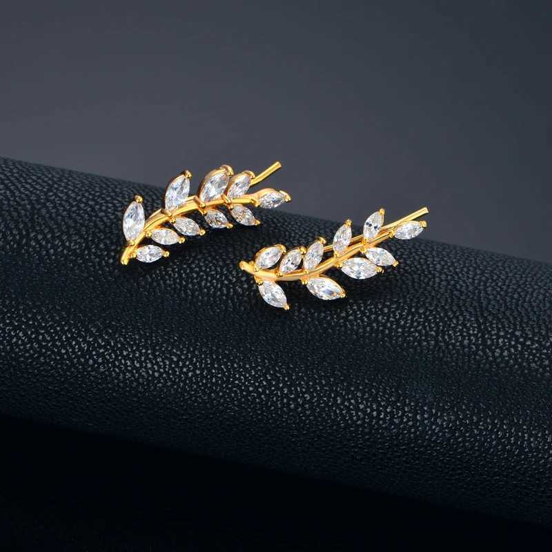 Punk Fashion Iced Out Leaf Clip Shape Earrings Female Gold Color Cubic Zirconia Ear Cuff For Women Vintage Jewelry Gift 2025 C251103