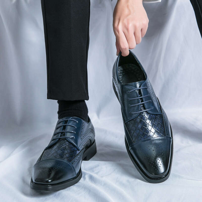Large Men's Leather 2024 Spring and Autumn New Blok Carving Weaving Business Dress Groom Wedding Shoes