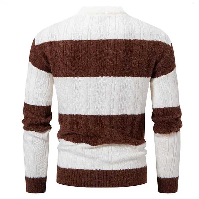 New Patchwork Mock Neck Knitting Sweater Men Fashion Striped Casual Knitted Pullovers Mens Autumn Winter Comfortable KnitwearT251103