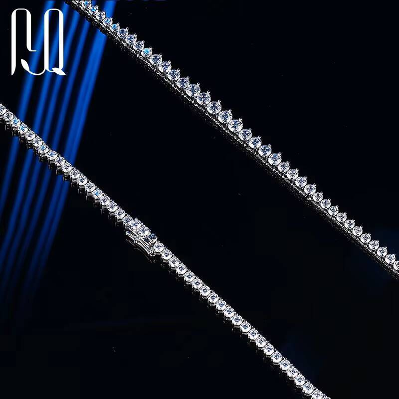 PYQ 3mm to 45mm ThreeProng VVS Moissanite Tennis Chain Necklace Sterling Silver 925 Women Moissanite Jewelry Chain Necklace