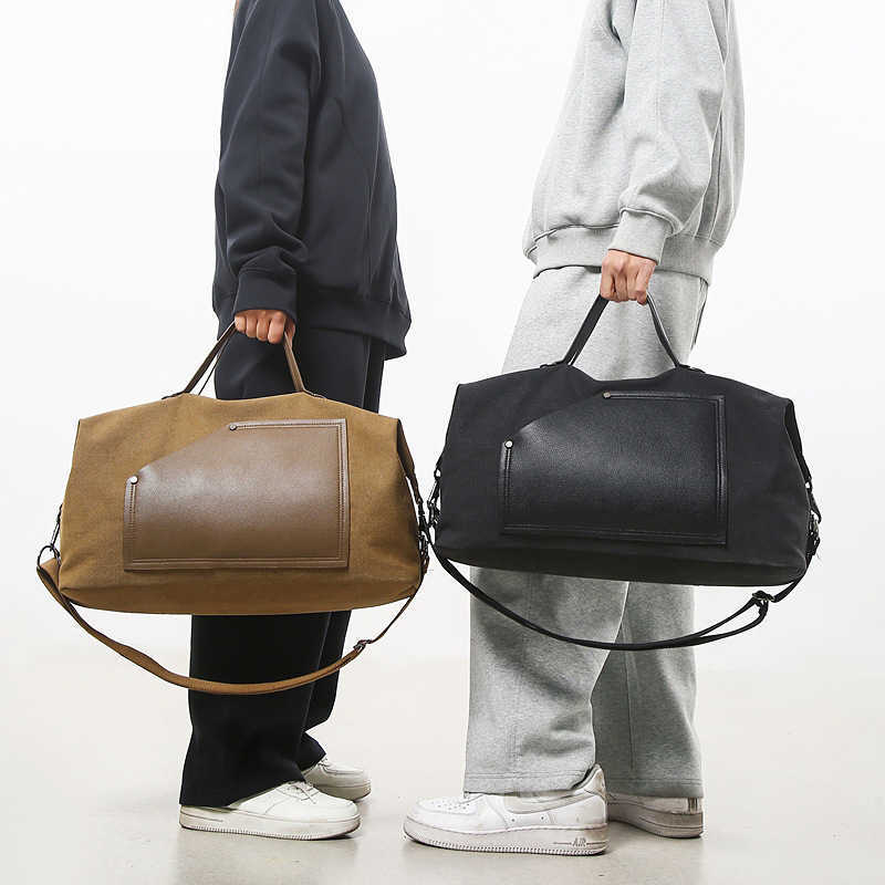 Canvas Travel Bag Men's Handheld Large Capacity Outdoor Sports Fitness Bag Women's Lightweight Crossbody Travel Luggage Bag