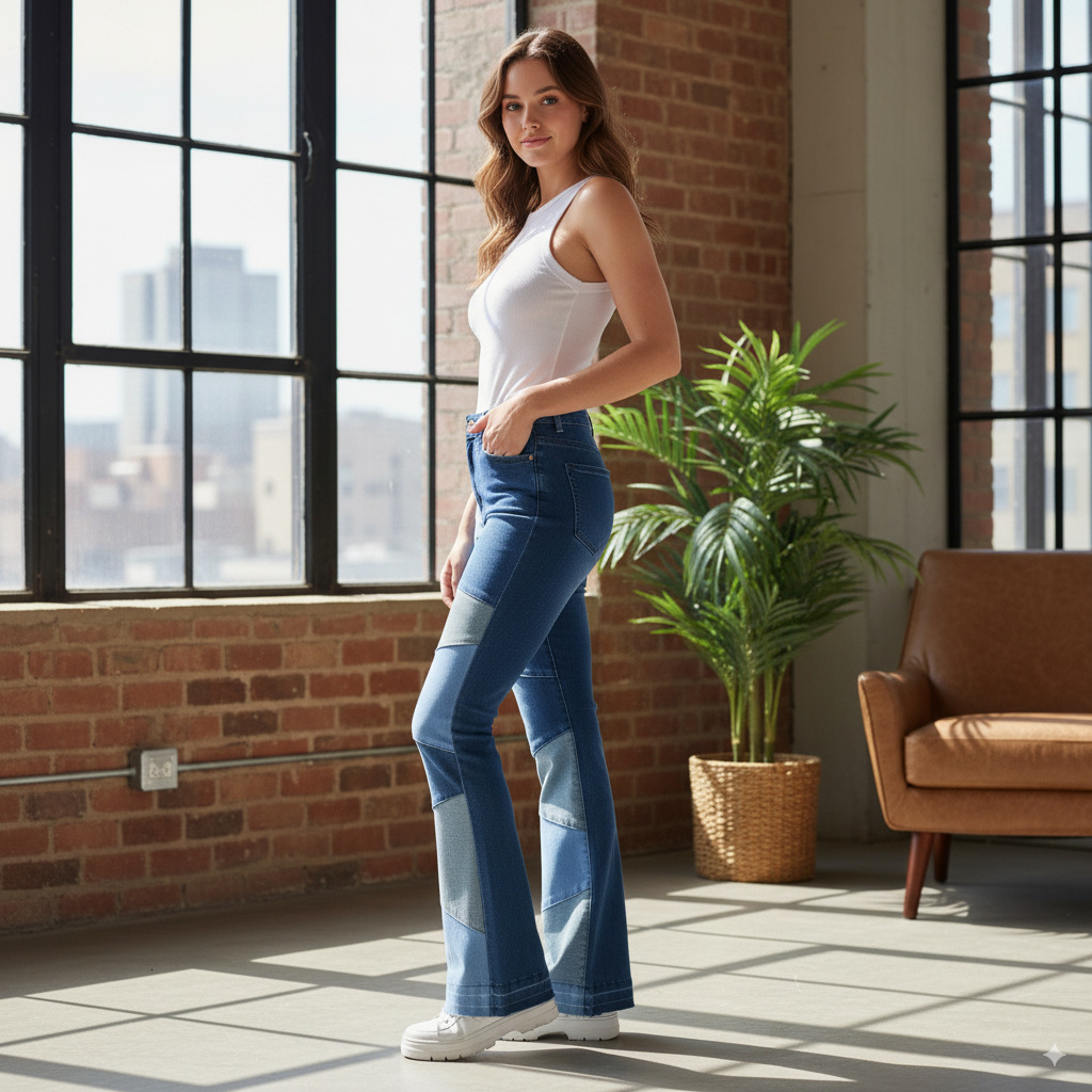 Autumn Yupeng womens oversized elastic denim wide leg fashionable patchwork jeans for women 210524