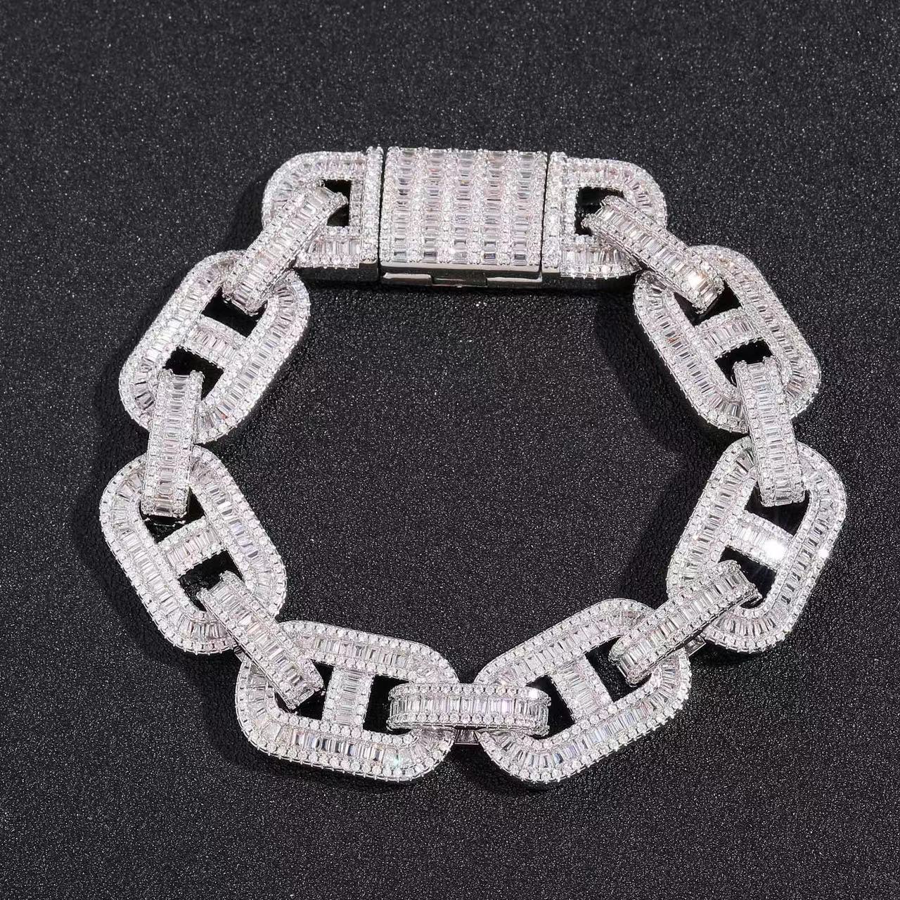 Ice out chain bracelet moissanite chain Vvs Cuban Chain Link Baguette Moissanite Diamond Mariner