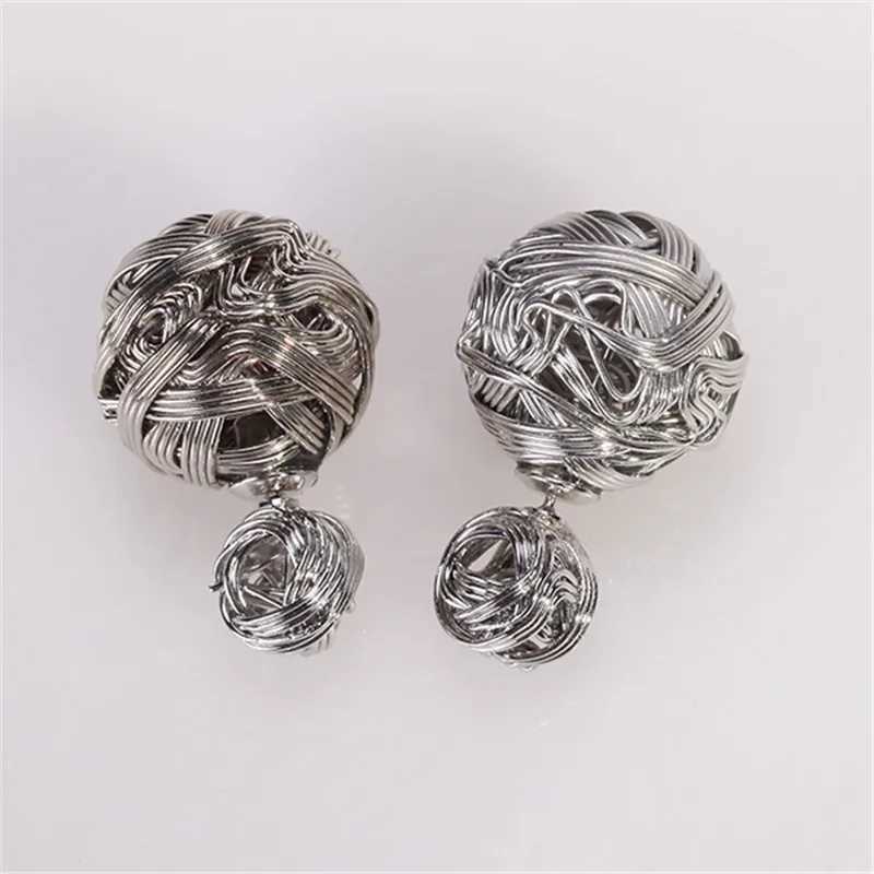 Fashionable double-sided large metal hollow stud earrings 2023 new design party Korean popular cheap women wholesale gifts Y250401