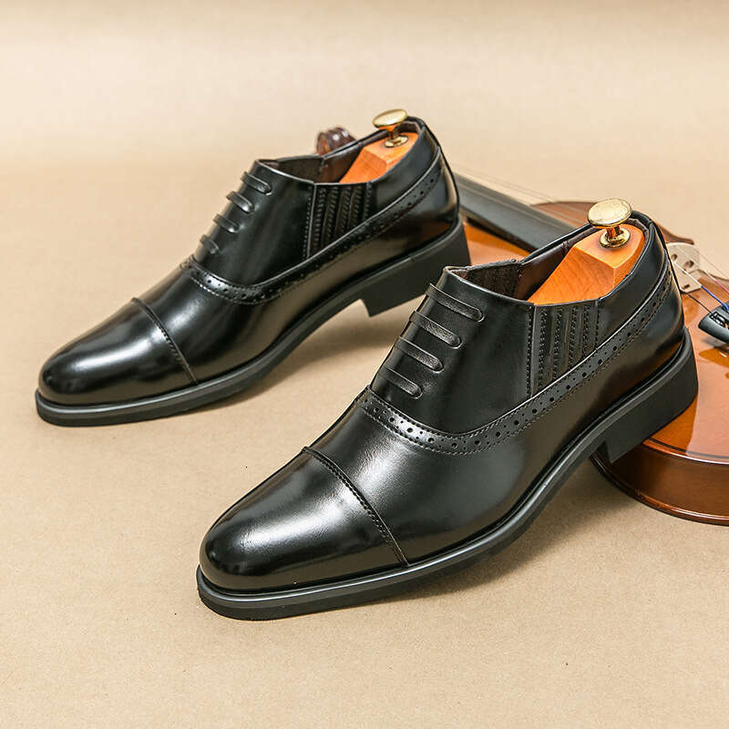 Men's large-sized new casual fashionable men's pointed lace up shoes, trendy business leather shoes
