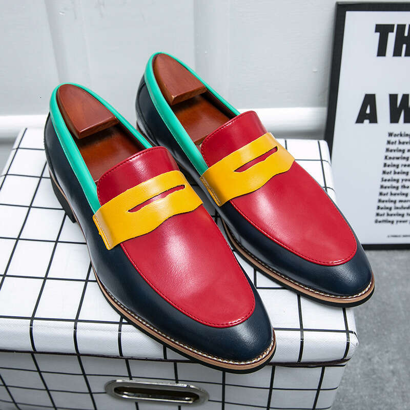 Men's oversized new fashionable business casual leather trendy color blocking shoes, one step youth loafers
