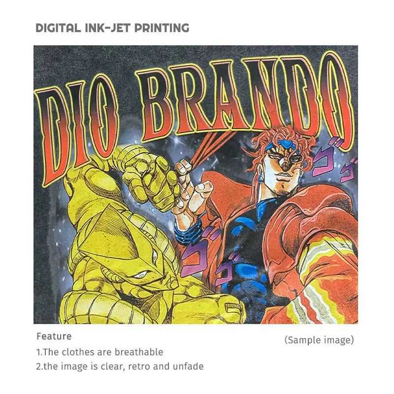 Anime JoJos Bizarre Adventure T Shirt DIO Vintage Washed Manga JOJO Stone Ocean T-shirts Oversized Manga Kujou Jolyne Tops Tees X250403
