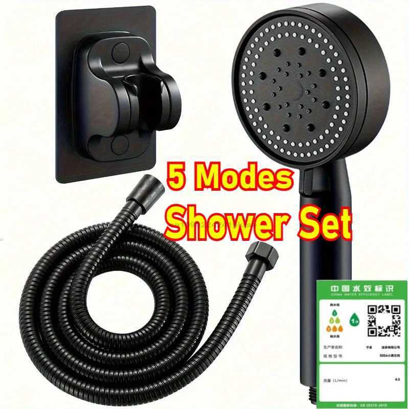 HighPressure Handheld Shower with Stand and Hose 5 Adjustable Water Flow Modes Round Plastic Bathro Accessory Y251103