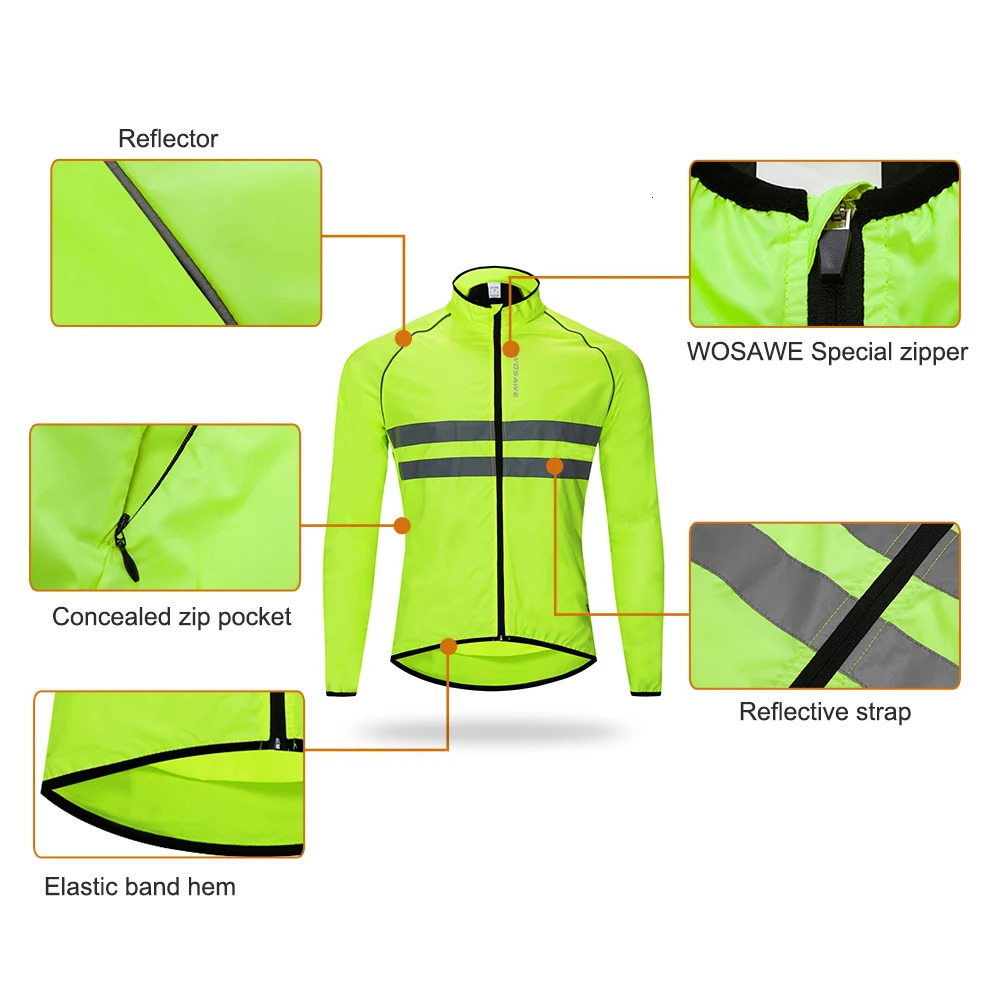 WOSAWE Ultralight Mens Bicycle Windproof Reflective Jacket Windproof Bicycle Jacket Waterproof MTB Road Bicycle Long Jersey 250328
