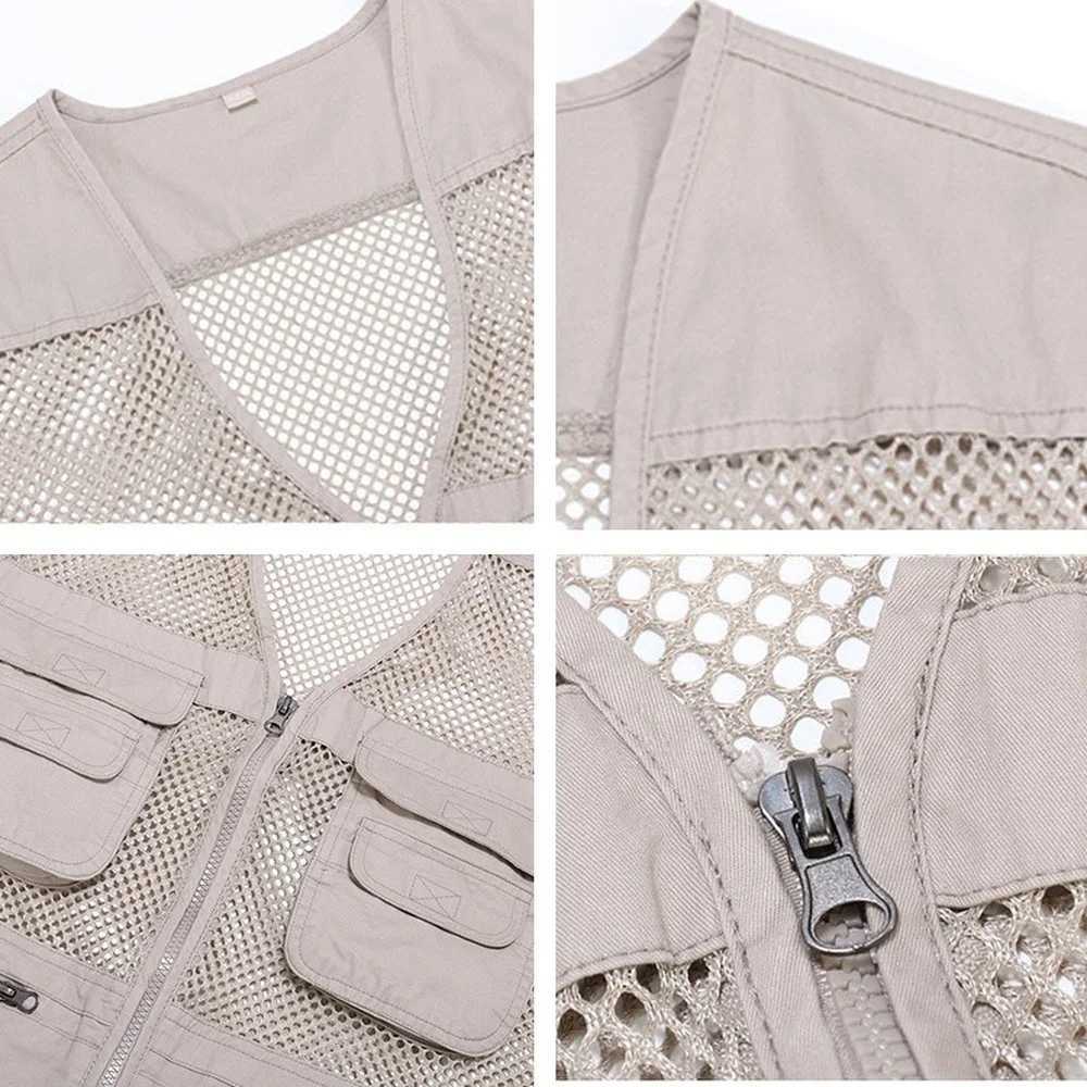 New Casual Loose Cotton Men Vest V-Neck Mesh Zipper Sleeveless Mens Jacket Spring Summer Male Vest With Many Pockets X250403