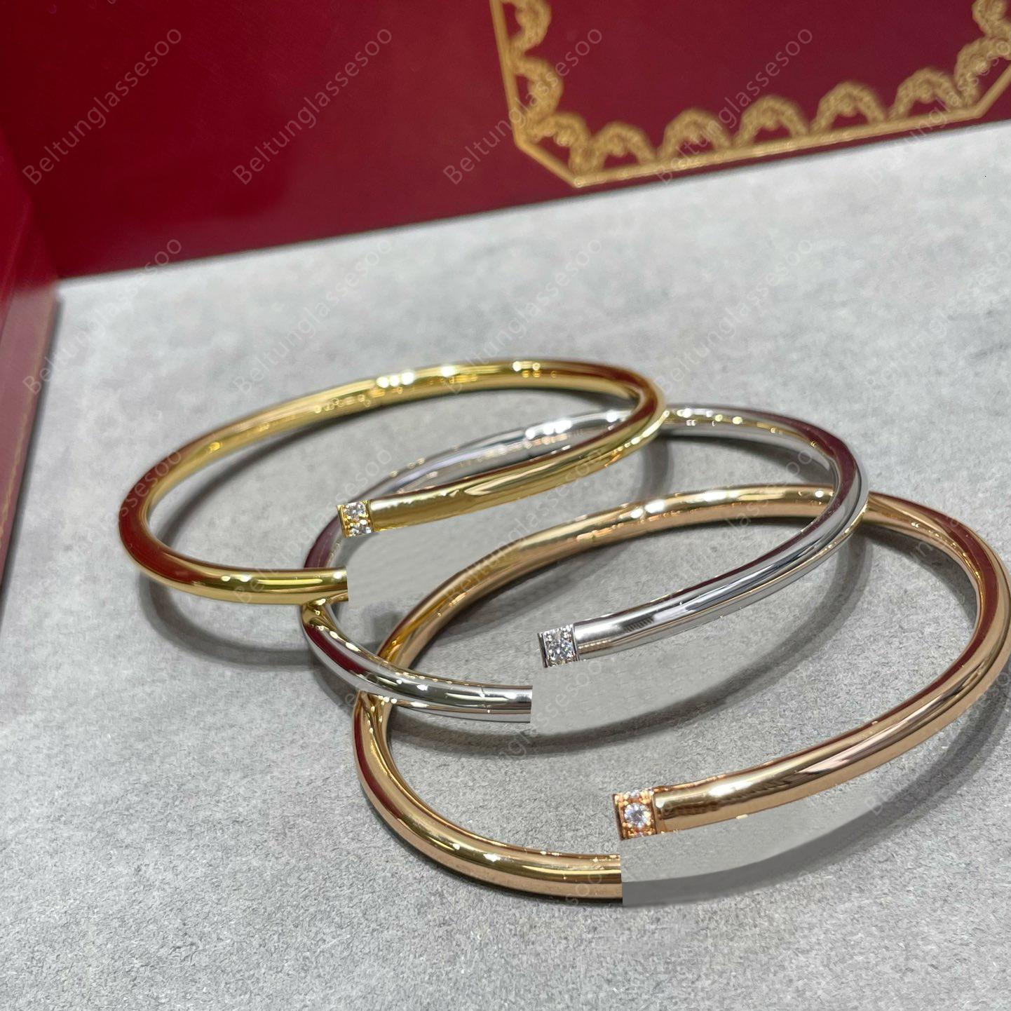 Thick Nail Bracelet Diamonds Designer Bracelets Womens Luxury Top V Gold 18K Gold Plated 3 Colors Thick Nail Bangle Fashion Jewelry with Red Box Packing