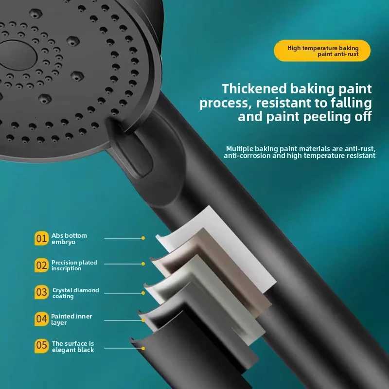 Black 5 Modes Shower Adjustable High Pressure Water Saving Shower Water Massage Shower Bathro Accessories Y251103qw