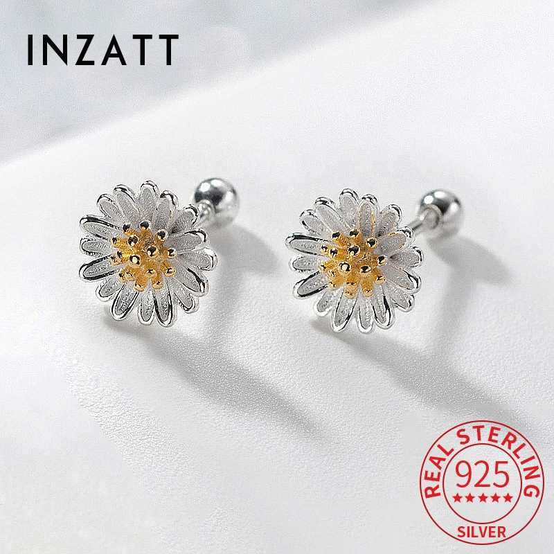 INZATT Real 925 Sterling Silver 68mm Flower Stud Earrings for Women Classic Fine Jewelry Piercing Screw Ball Accessories C251103