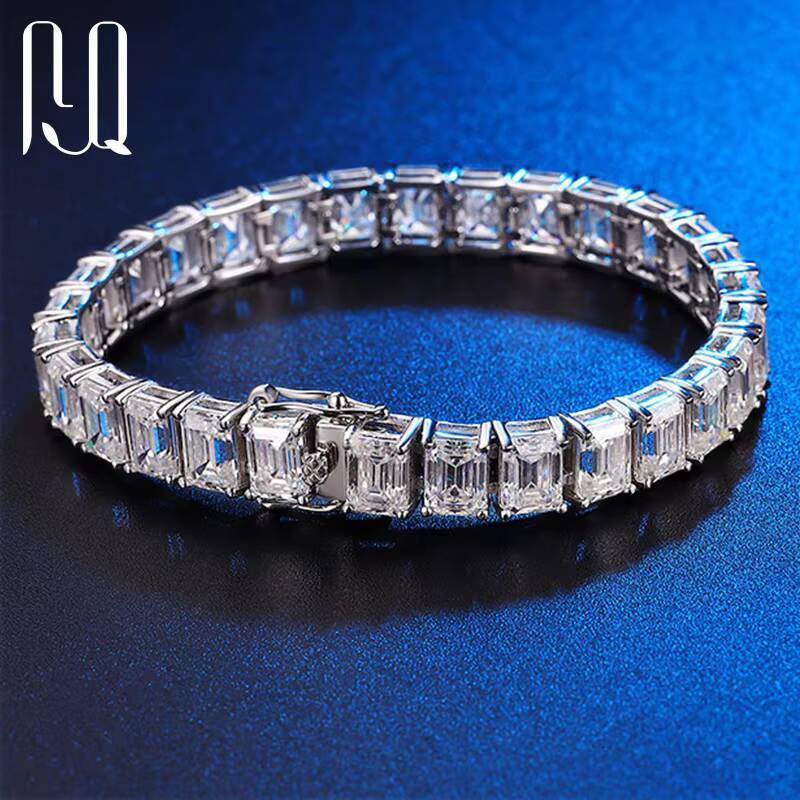 PYQ 35mm 57mm Emerald Cut 925 Sterling Silver Moissanite Bracelet PT950 Plated Women Jewelry Gemstone Moissanite Tennis Chain