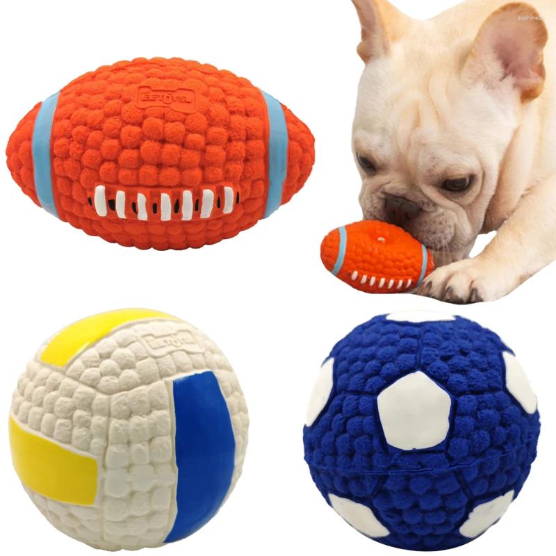 Update Squeaky Dog Toys Durable Interactive Puppy Chew Toy Latex Pet Molar Cleaning Teeth Anti Bit Floating Ball Bulldog Supplies
