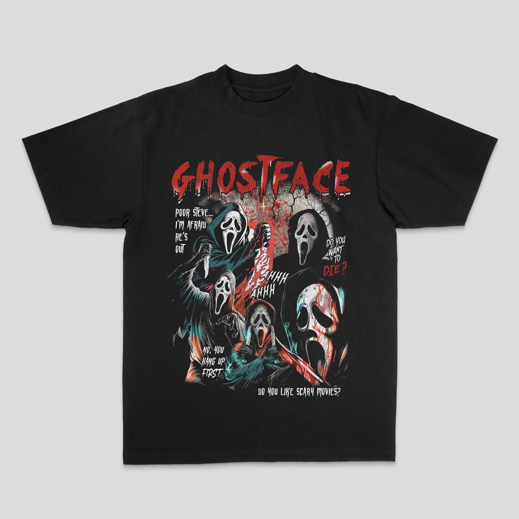 Ghostface Dark American Fashion brand printed mens and womens loose 100% pure cotton direct spray summer loose short sleeved T-shirt W250402