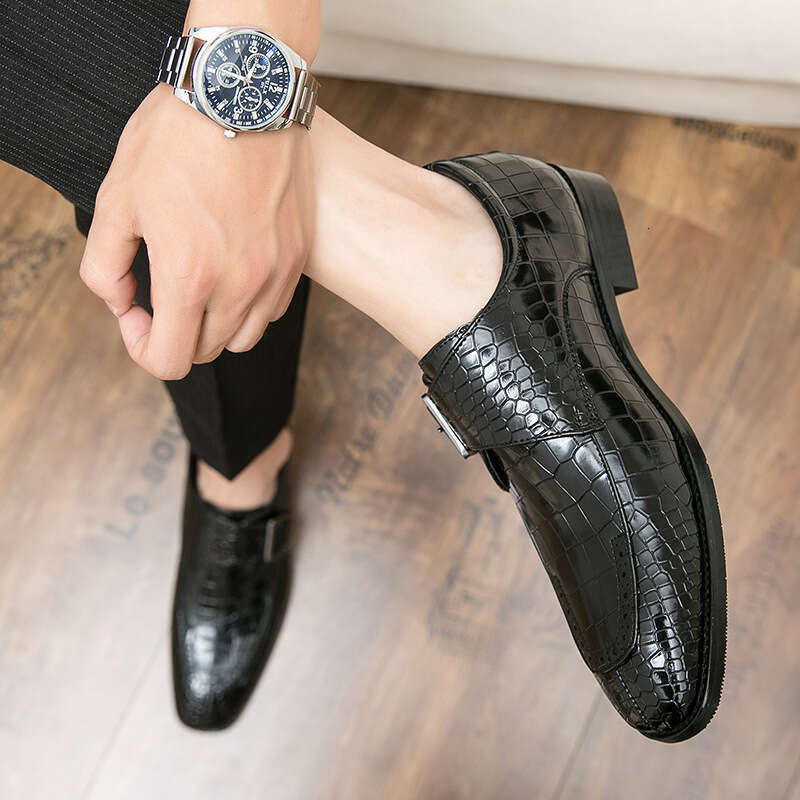 Large size 48 buckle leather for men's business leisure shoes, fashionable and trendy, with one foot slip on lazy shoes