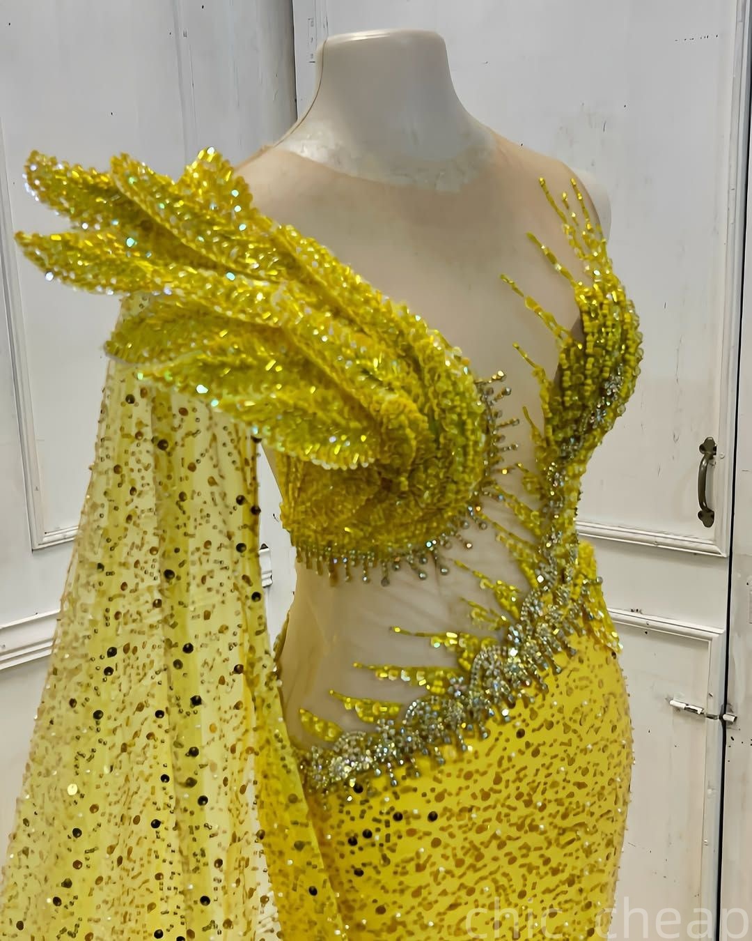 Yellow Mermaid Prom Dresses 2025 Beaded Crystals One Shoulder Evening Formal Party Second Birthday Engagement Gowns Plus Size Dress For Special Occasi