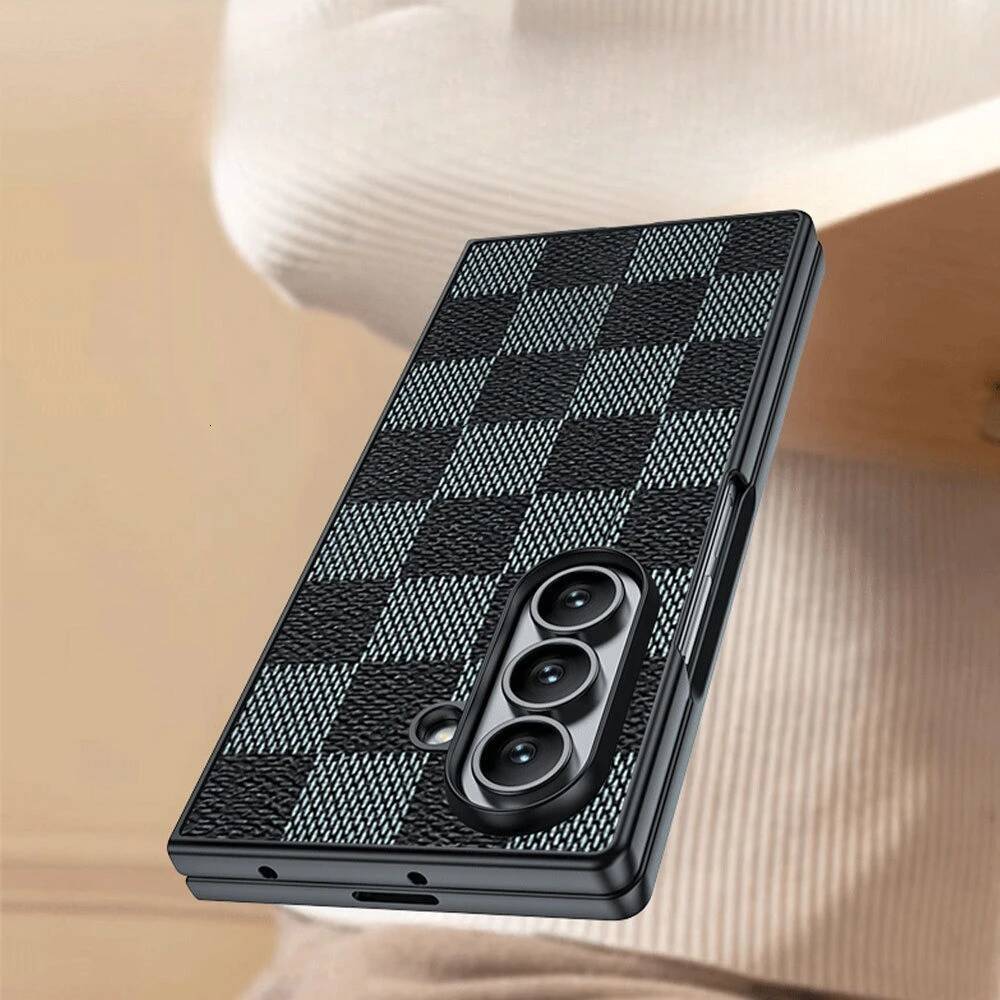 Luxury Busine Sle Checkered Lamb Leather Ultra Thin Phone Case for Samsung Galaxy Z Fold 7 6 5 4 3 2 Skin Feel Protection Cover