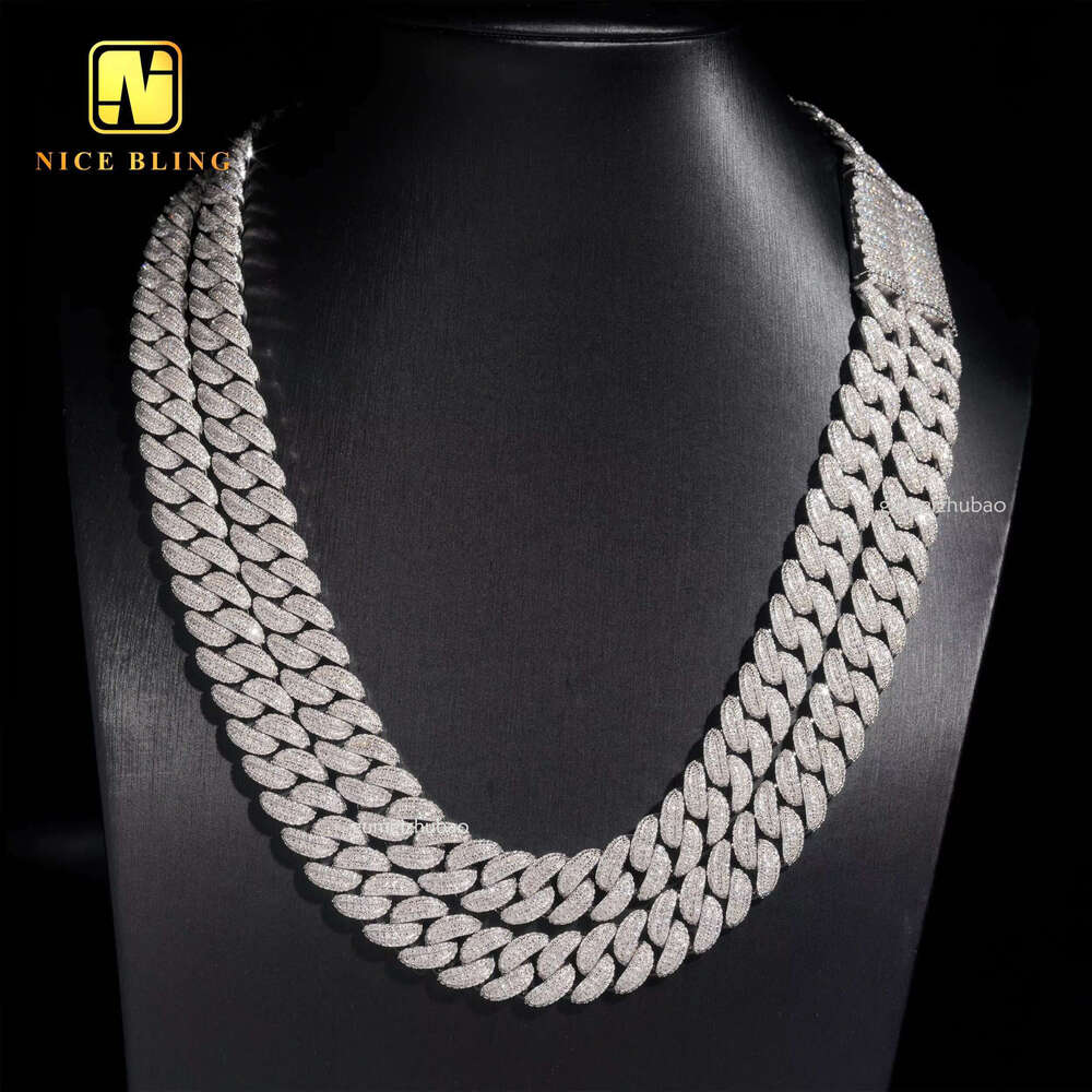 Round Moissanite k Chain 13MM Baguette Dia Necklace Sier Hip Hop Iced Out Cuban Chains
