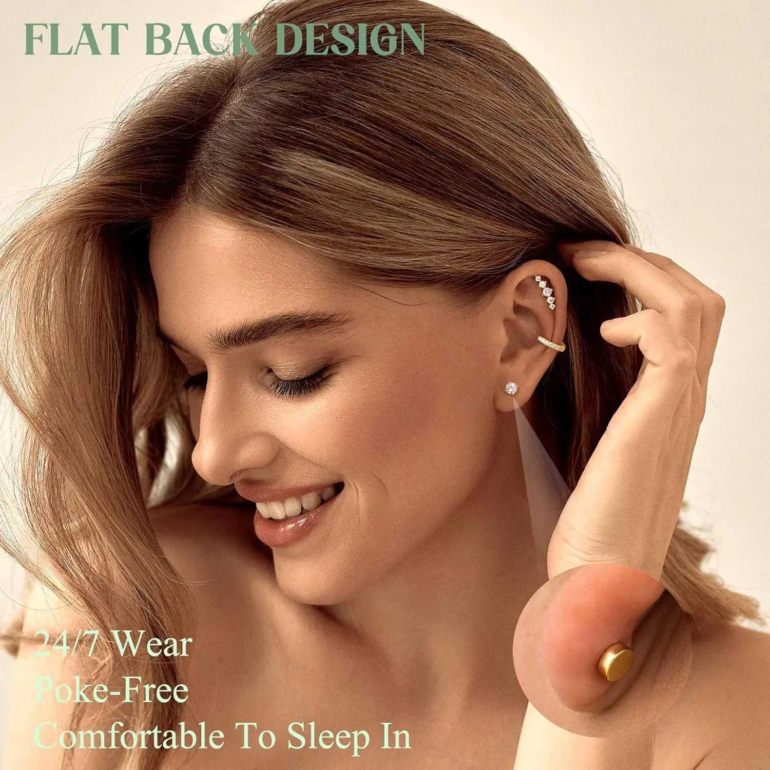 Drperfect 12Pcs Helix Piercing Surgical Steel Tragus Earrings Flat Back Earrings Helix Hoop Cartilage Earrings Conch C251103