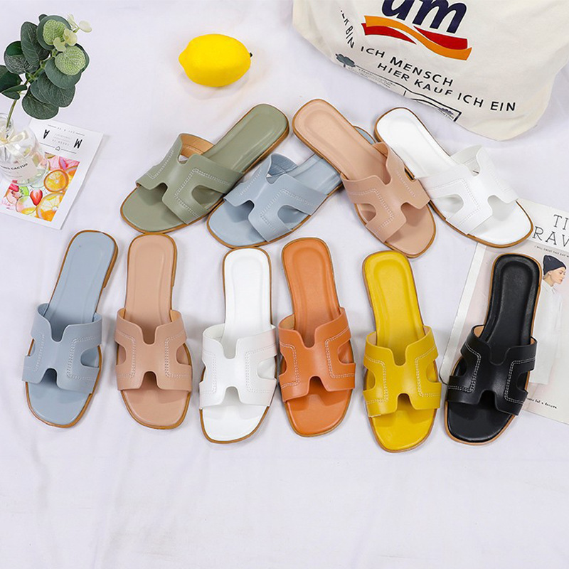 hot free shipping designer Slippers Outdoor Soft sliders Patchwork black casual beach shoes for woman size 35-42
