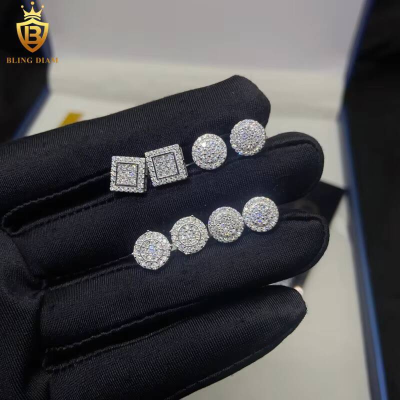 In Stock Fashion HipHop Style VVS Moissanite Earring Iced Out Moissanite Diamond Earrings 925 Silver Stud Earring Mens Women