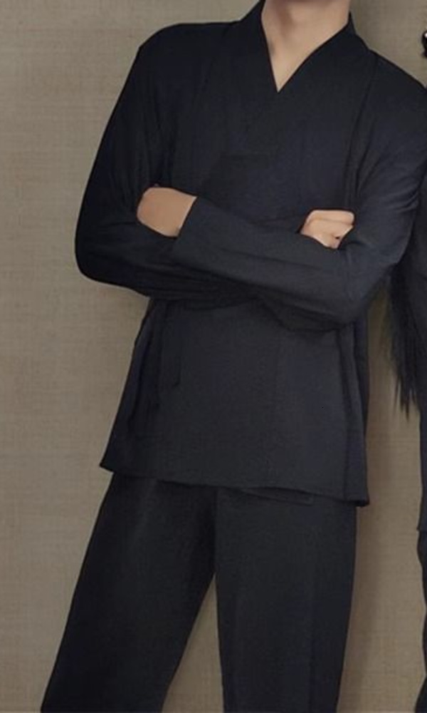 Chinese Style Men Shirt Solid Color Retro Hanfu Long Sleeve Elegant Lace Up Vintage Stand Collar Mens Shirts Camisa 240715