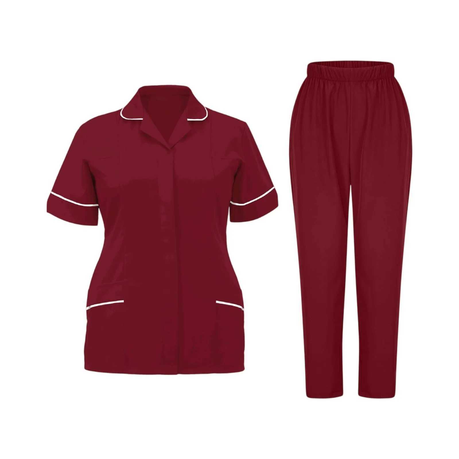 WomenS Nurse Uniform QuickDrying Fabric Solid Color VNeck Pocket ShortSleeved Trousers Suit Nursing Nurse Uniform Suit J251103