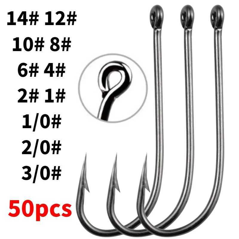 50pcs Long Shank Fishing Hooks Saltwater Fresh Water Circled Fishhooks High Carbon Steel Having Barbs Offshore Angling Lure Z250402