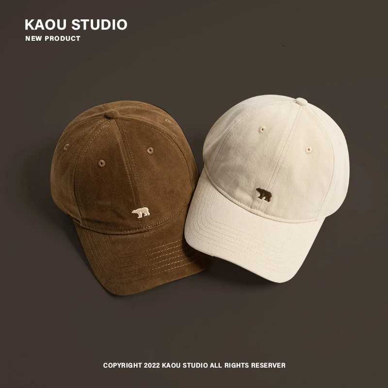 Brushed Polar Bear Embroidered Baseball Hat Womens Autumn/Winter Wild Face Small Korean Soft Foot Hat Mens Y250403